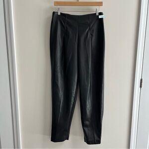 [dkny] tapered faux leather seam detail pants black